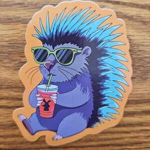 Dutch Bros Porcupine Sticker with Sunglasses and Drink